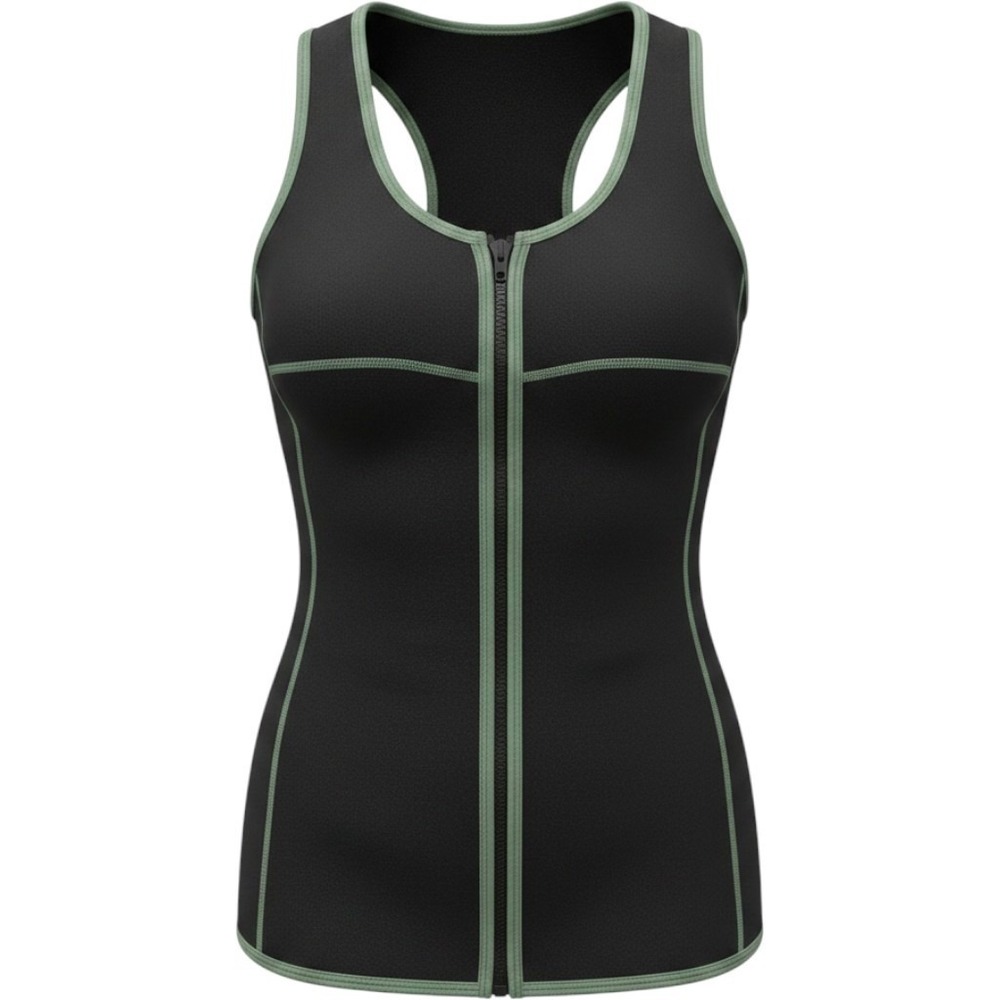 Crane Women's Size XL Sauna Sweat Suit Vest Black & Green Zip Activewear Sport